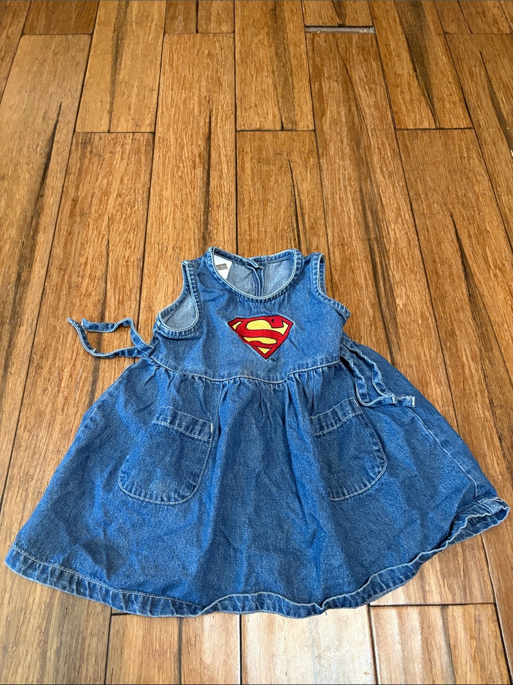 Vintage Baby Girl Superman logo Denim dress- size 18 months DC 1999
